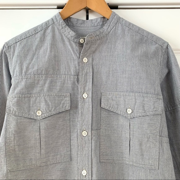 Billy Reid Sz XS Button Down Shirt Band Collar Patchwork Stripe Cotton Menswear - Picture 3 of 9